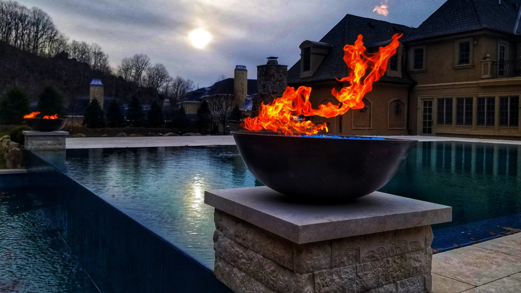 Beautiful pool with fire